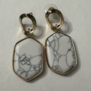 Gold and White Marble Drop Earrings
